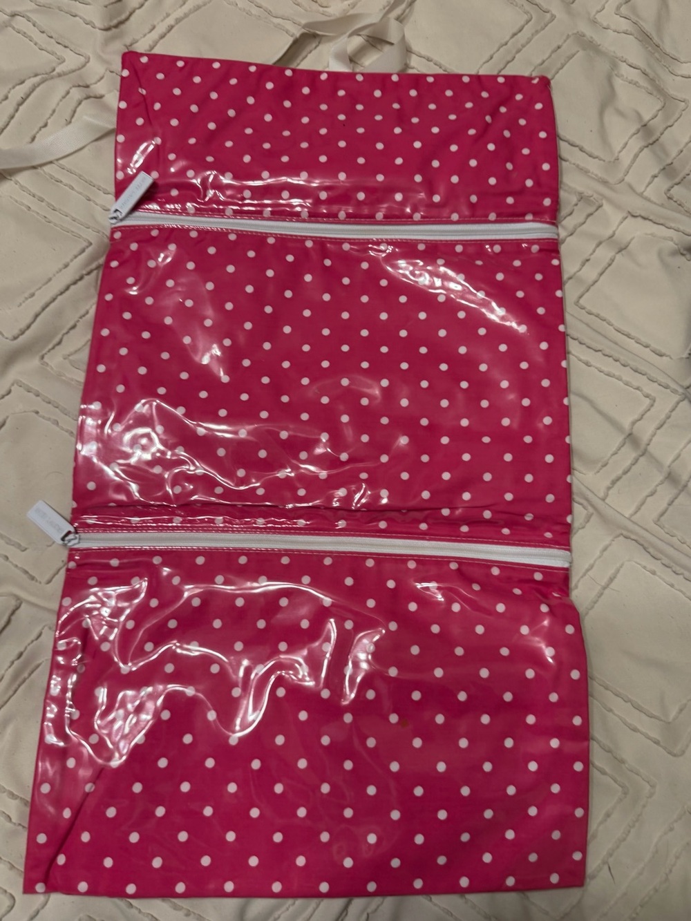 Vintage Estes Lauder Pink Polka Dot Waterproof Travel Organizer